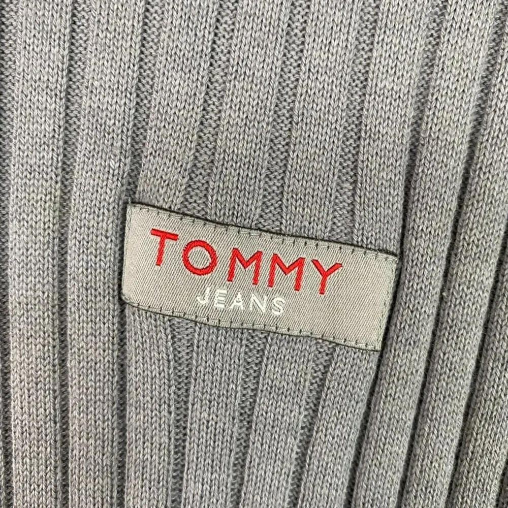 Vintage Tommy Hilfiger Mens Rib Knit Sweater Size XL Fitted Logo Preppy 90s Gray